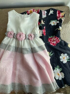 Two floral dresses bundle size 2-3T! Satin, pleats, polka dots oh my!